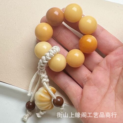 衡山南岳大庙文创天然象牙果牛角包手捻 16MM 菩提根圆珠 风化