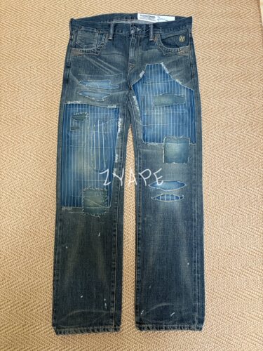 NEIGHBORHOOD 14AW 蓝染古布补丁黄泥矿工牛王NBHD水洗破坏牛仔裤