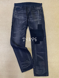 NEIGHBORHOOD 07EX黑魂牛王 刀割贴布牛仔裤