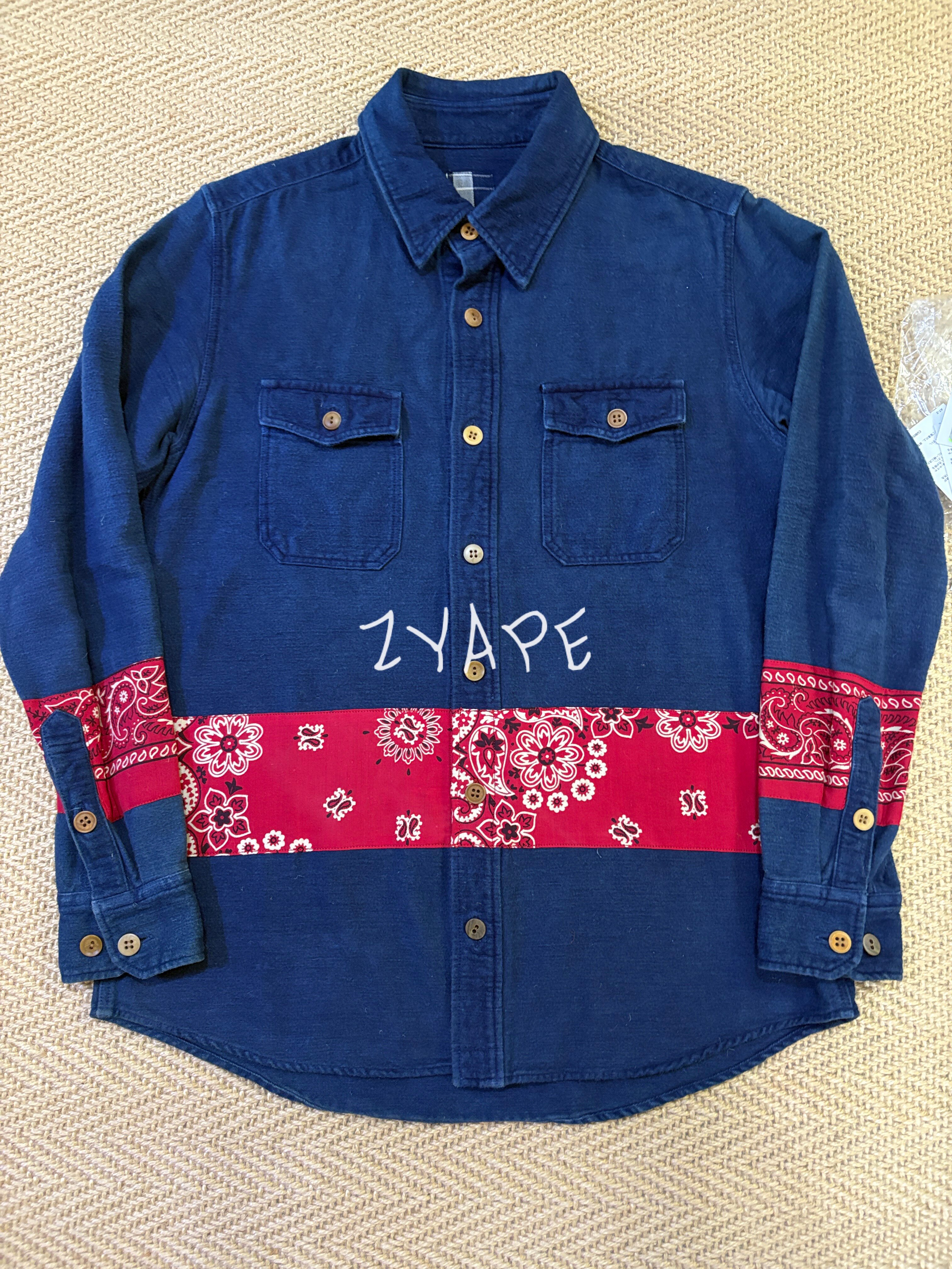 VISVIM 15AW ICT BLACK ELK BORDER FLANNEL 蓝染腰果花长袖衬衫