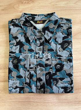 Bape X OriginalFake Kaws 早期限定 蓝迷彩休闲短袖衬衫 S
