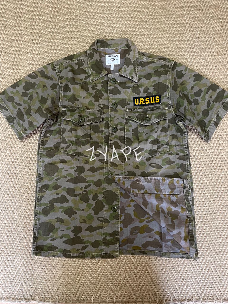 URSUS BAPE 早期两袋 迷彩工装做旧短袖休闲衬衫