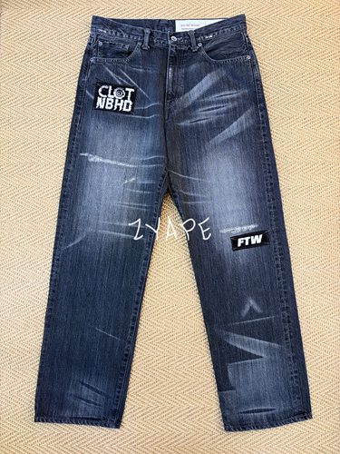 NEIGHBORHOOD x CLOT NBHD联名牛仔裤FTW水洗贴布牛王