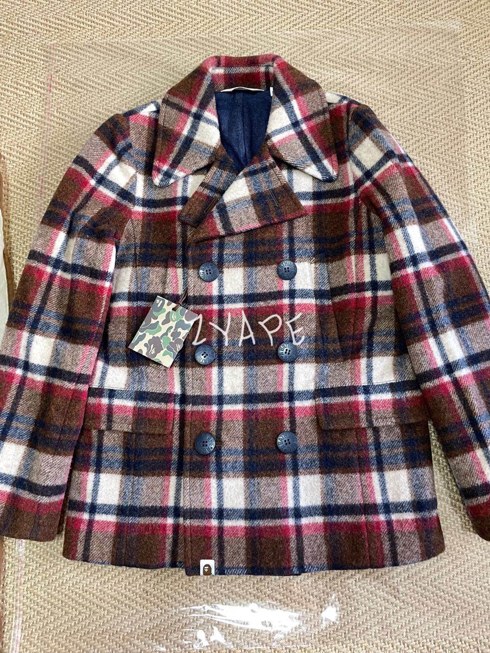 BAPE CHECK 木村格羊毛双排扣翻领休闲毛呢大衣 特价 S