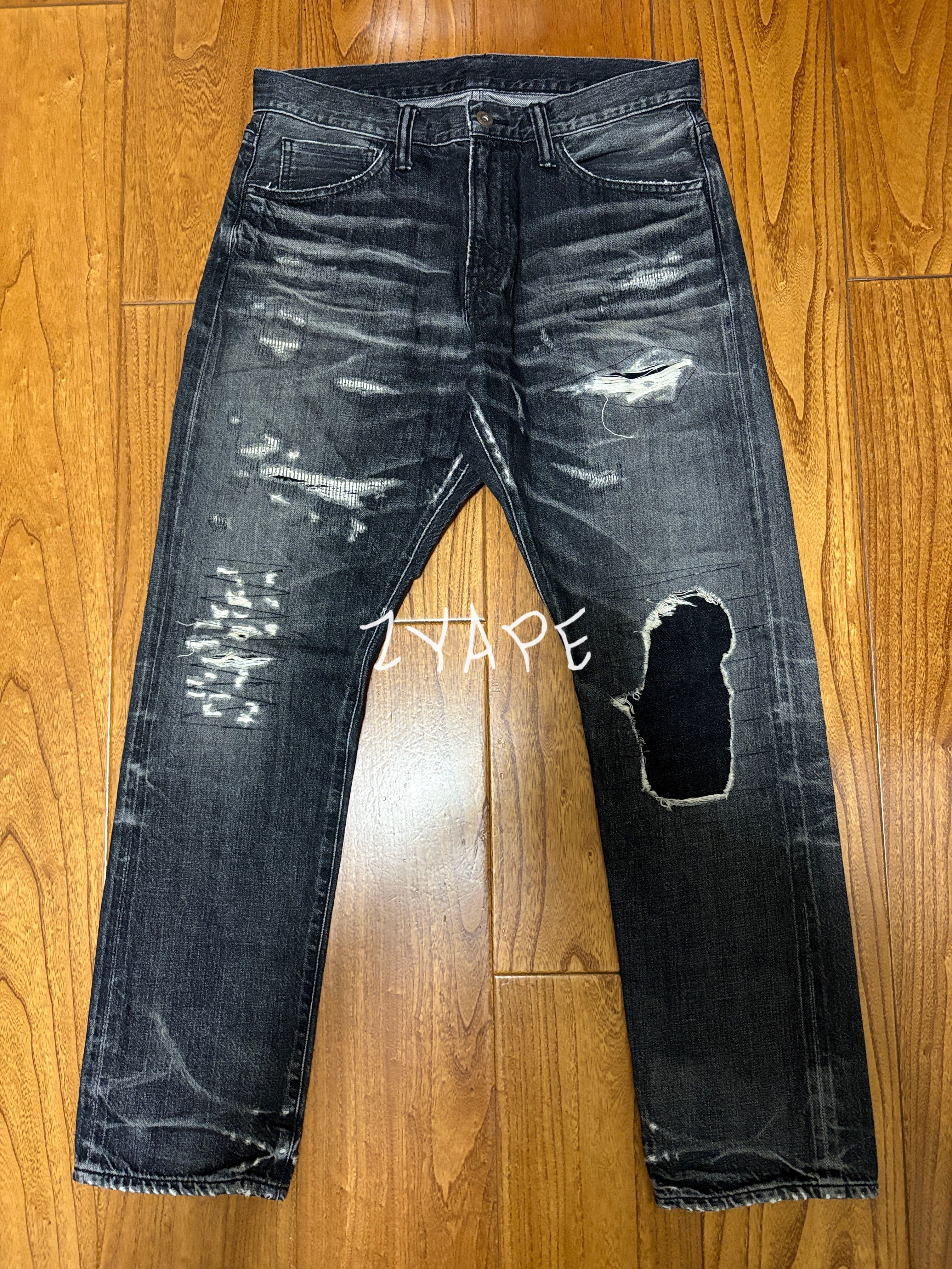 SEQUEL FRAGMENT DENIM PANTS藤原浩闪电破坏水洗做旧牛仔裤