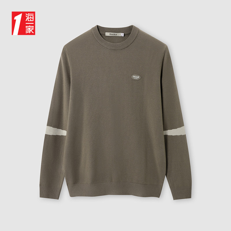 海一家时尚镶拼长袖针织衫2025年秋冬新款舒适圆领男士毛衣,男装,针织衫/毛衣,淘宝优惠券,粉丝福利购,淘宝优惠卷