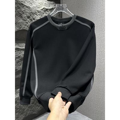 美式重磅撞色拼接圆领卫衣男士百搭长袖打底衫韩版修身休闲上衣男