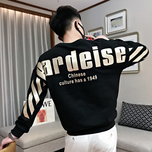 精神小伙卫衣男韩版潮流潮牌ins圆领百搭黑色春秋季新款长袖外套