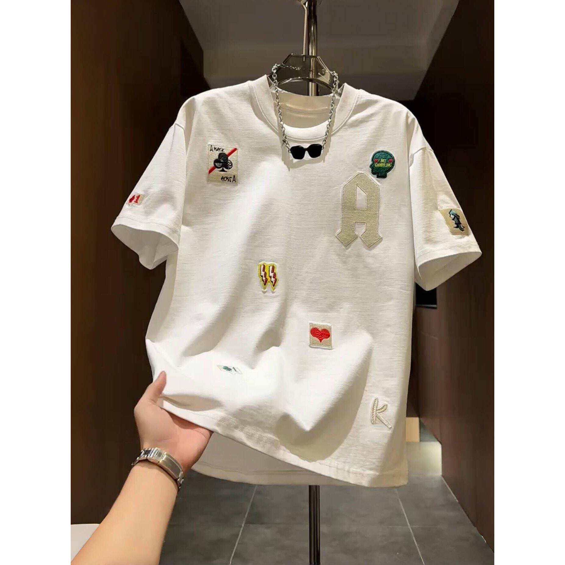 潮牌字母刺绣短袖T恤男夏季新款圆领痞帅百搭上衣半袖打底衫男款,男装,T恤,淘宝优惠券,粉丝福利购,淘宝优惠卷