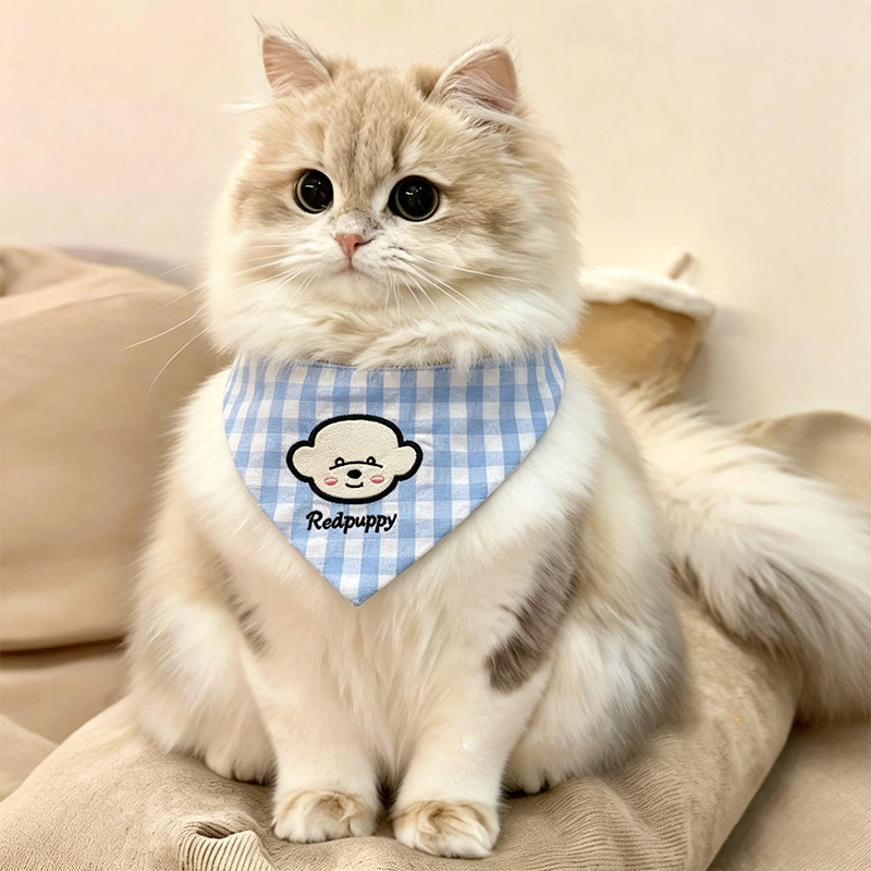 猫咪口水巾围兜小猫围脖脖颈小配饰拿破仑猫高颜值方格宠物三角巾