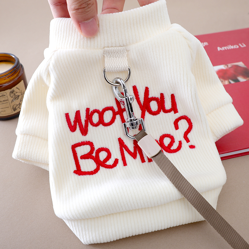 狗狗秋季新款衣服幼犬小型犬比熊泰迪秋天保暖可牵引英文刺绣卫衣