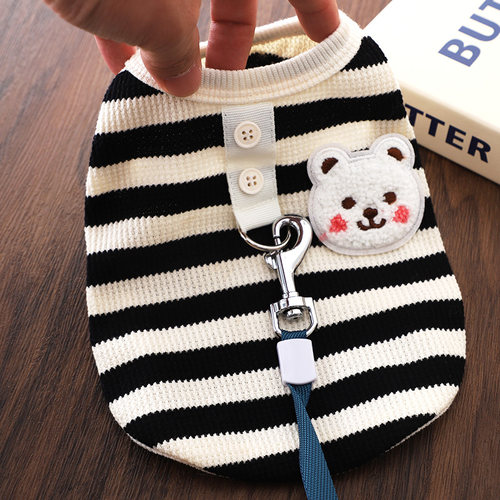 西施犬夏季衣服自带牵引环无袖冬两脚秋天狗狗外出小型犬条纹背心