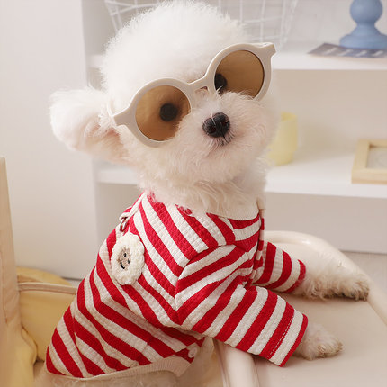 狗狗衣服小型犬秋天幼犬防脏比熊外出可牵引泰迪秋季防掉毛条纹衫