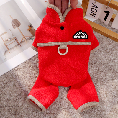 狗狗新年衣服2025新款冬雪纳瑞红色喜庆毛绒可牵引四脚拜年服冬天