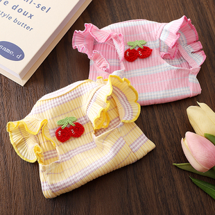 宠物狗服装夏季新品薄款透气简约条纹居家尔济斯熊泰迪短袖小背心