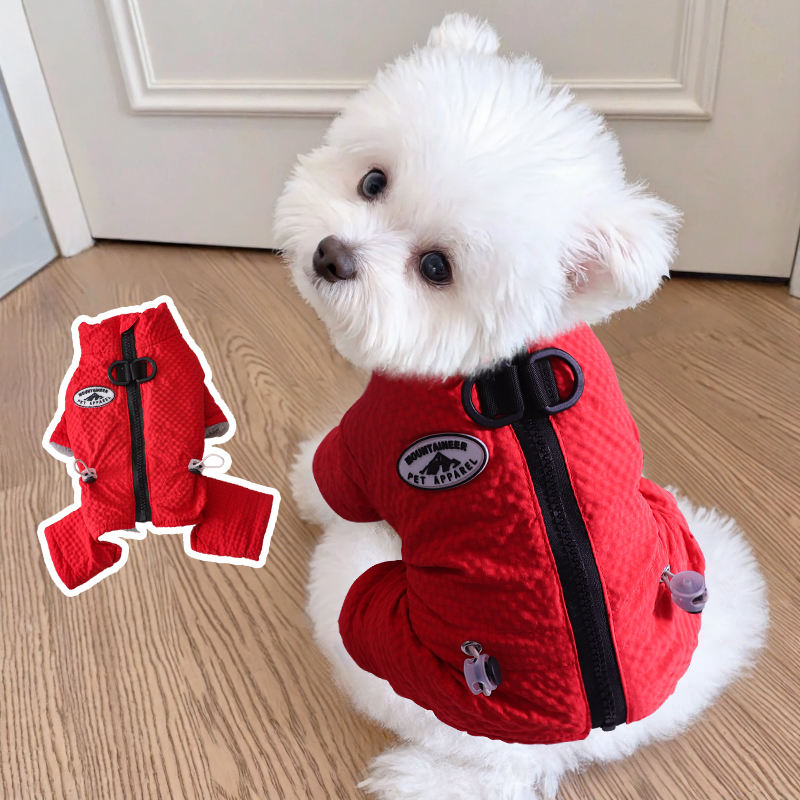 狗狗新年衣服2025新款冬装小狗比熊冬天喜庆红色拜年加绒四脚棉衣