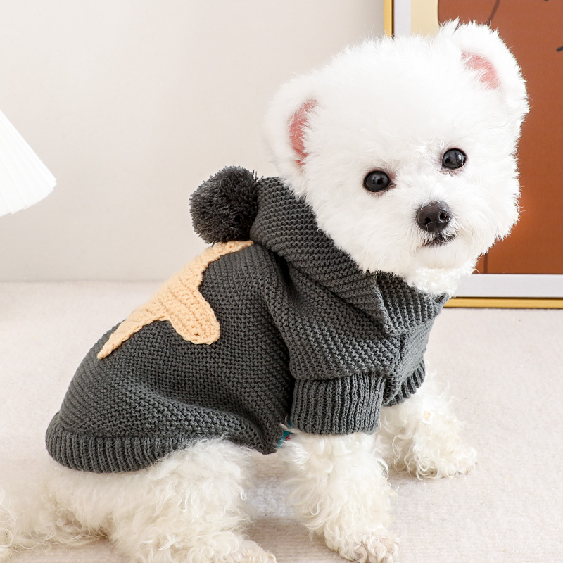 小狗狗衣服冬天厚款比熊犬网红五角星可爱图案两脚衣幼犬保暖毛衣