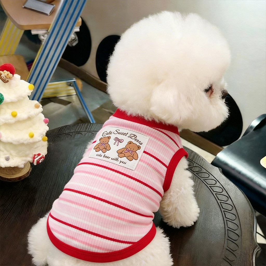 狗狗夏天薄款衣服春季小型犬春夏户外比熊条纹背心高颜值马尔济斯图片