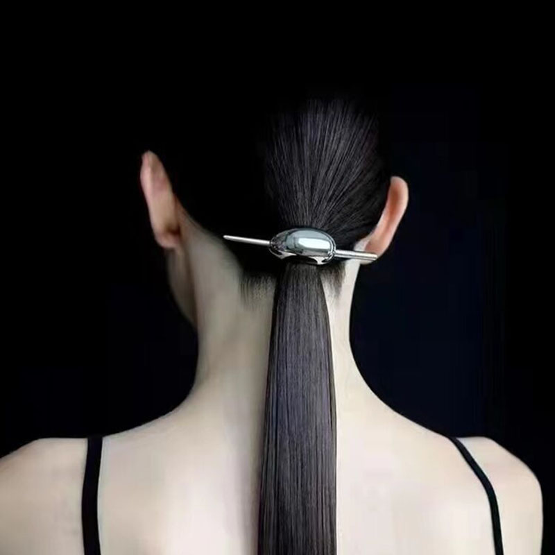 新中式银色月亮发簪子低马尾发钗