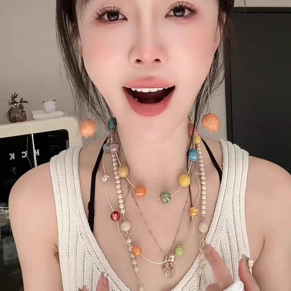 宫廷复古艺术感骨瓷画串珠大漆珠项链女款2026新款锁骨链颈链手链