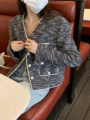 2025初春小香风薄外套V领小个子MFIVE均码衣长50cm，胸围102cm