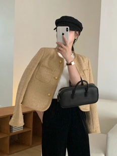 衣长48cm 卡其色2023秋冬小香风短外套均码 胸围102cm one&two