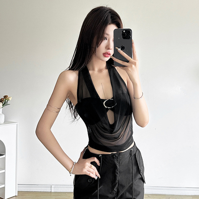 酷飒拽姐风显瘦透视两件套