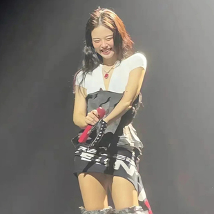 KLIOU 女团辣妹风性感深V领纯色连体短裤个性印花显瘦半身裙套装