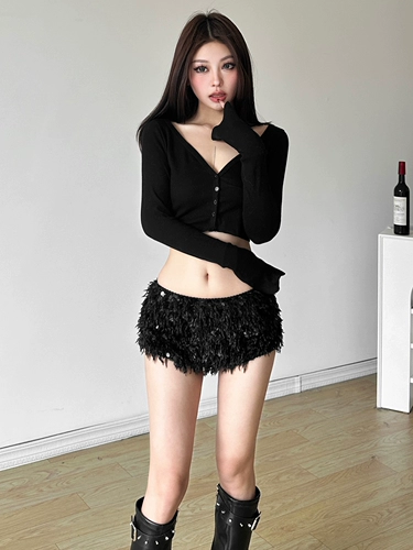 KLIOU Бархатные блестки для ногтей, шорты, дизайнерские универсальные штаны, тренд сезона, по фигуре