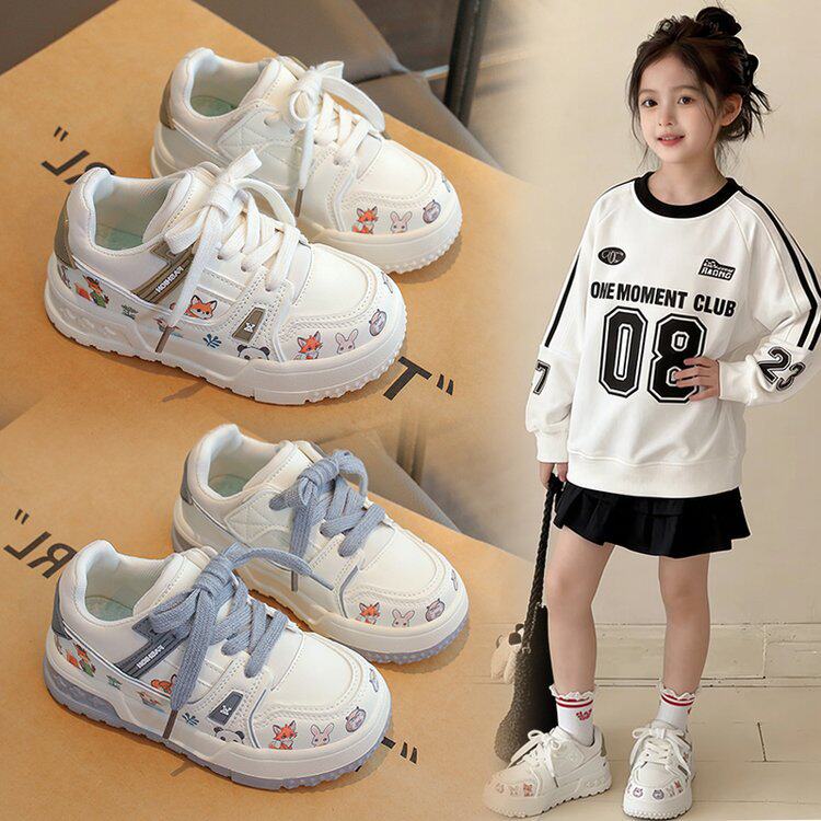 女童运动鞋儿童卡通时尚板鞋春秋新款厚底休闲板鞋男童防滑小白鞋