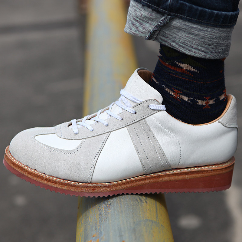真皮手工固特异运动休闲鞋德训鞋头层牛皮复古工装鞋平底防滑板鞋