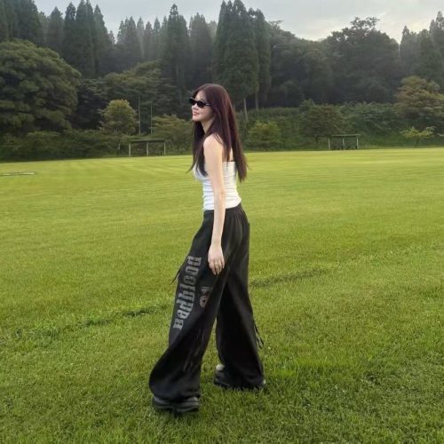 韩国潮牌badblood美式复古宽松休闲运动卫裤水洗阔腿裤女洗水做旧