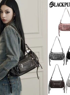 5色韩国blackpurple时尚包包女2025新款机车包辣妹风单肩斜挎手拎