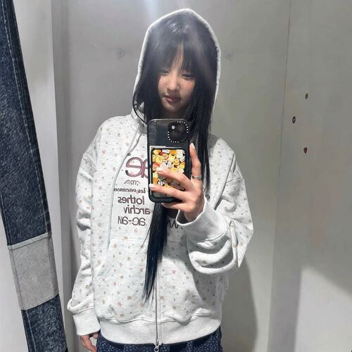 韩国小众潮牌aeae碎花刺绣拉链连帽运动衫宽松开衫卫衣外套