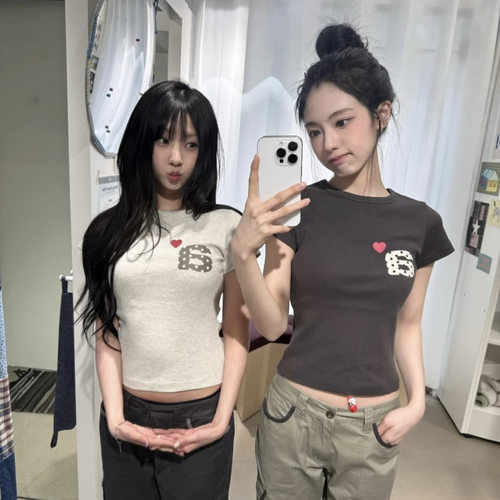 26新款aeae波点爱心印花修身显瘦短袖T恤女生夏季