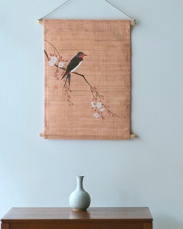 「京都和风」日本中川政七商店和壁挂手工编织麻挂画挂毯枝垂樱燕