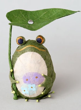 「京都和风」日本制 手工季节初夏和纸の饰 炭の置物 雨季 蛙