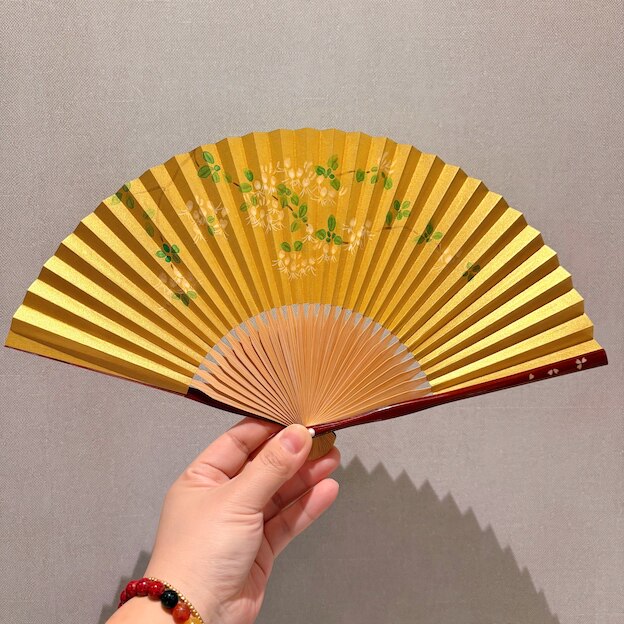现货！日本制宫胁卖扇庵京扇子手绘双面折扇螺钿金色和纸扇金银花