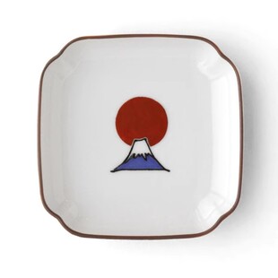 「京都和风」日本制石川县九谷烧KUTANISEAL富士山食器角小皿盘子