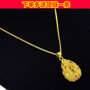 18K黄金色吊坠项链女款防过敏转运珠四叶草999真金色锁骨链金项链