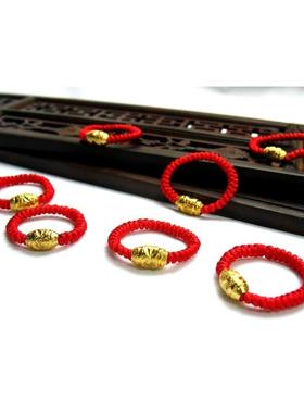 本命年转运珠18K黄金色红绳戒指纯手工编织情侣编绳对戒