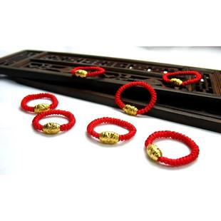 本命年转运珠18K黄金色红绳戒指纯手工编织情侣编绳对戒