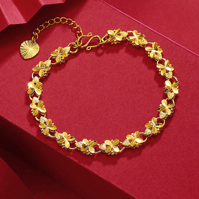 18k黄金色幸运四叶草手链
