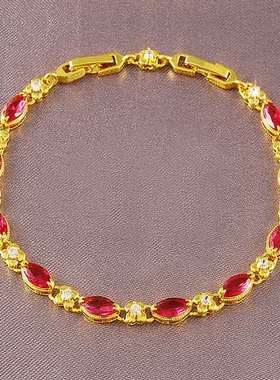 轻奢18k黄金色镶嵌手链时尚女款999真金色彩色女士金手链