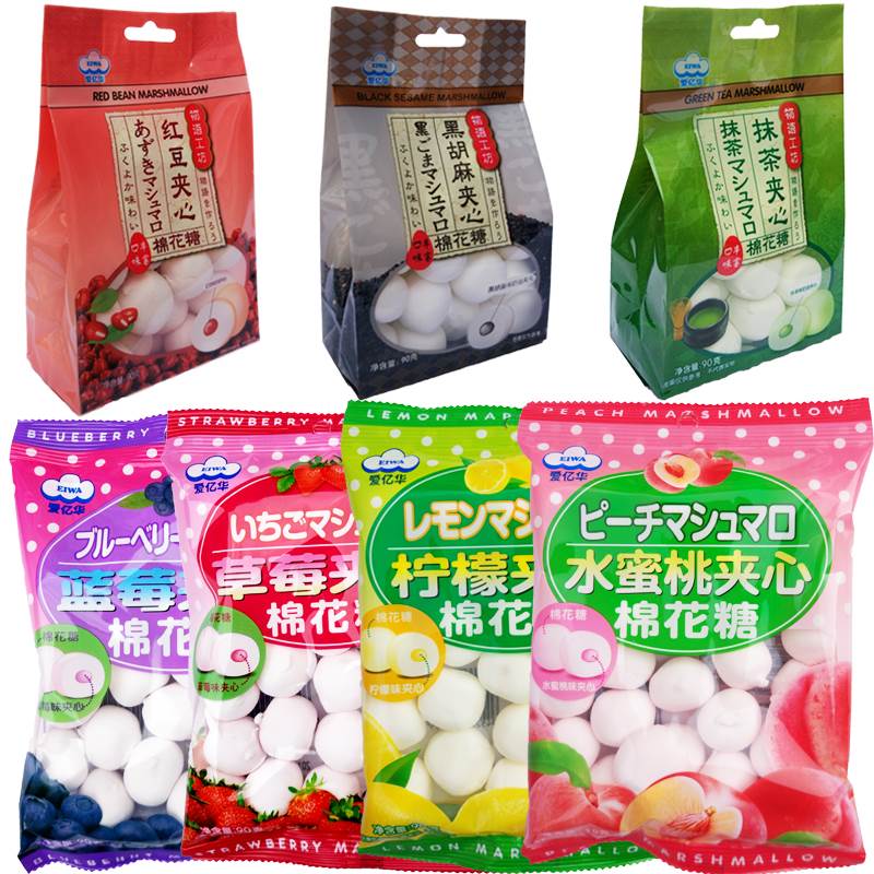 新款 水蜜桃蓝莓草莓柠檬水果夹心棉花糖果 抹茶芝麻红豆 酸奶味