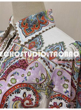 原2580 澳洲贵牌 ~耗时数月定位印花民族风腰带修身连衣裙 亚麻