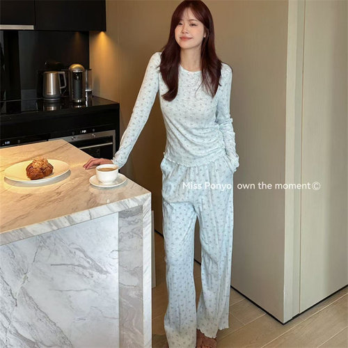 misspon正品 小野Sweeties棉感小碎花女士长袖长裤睡衣家居服
