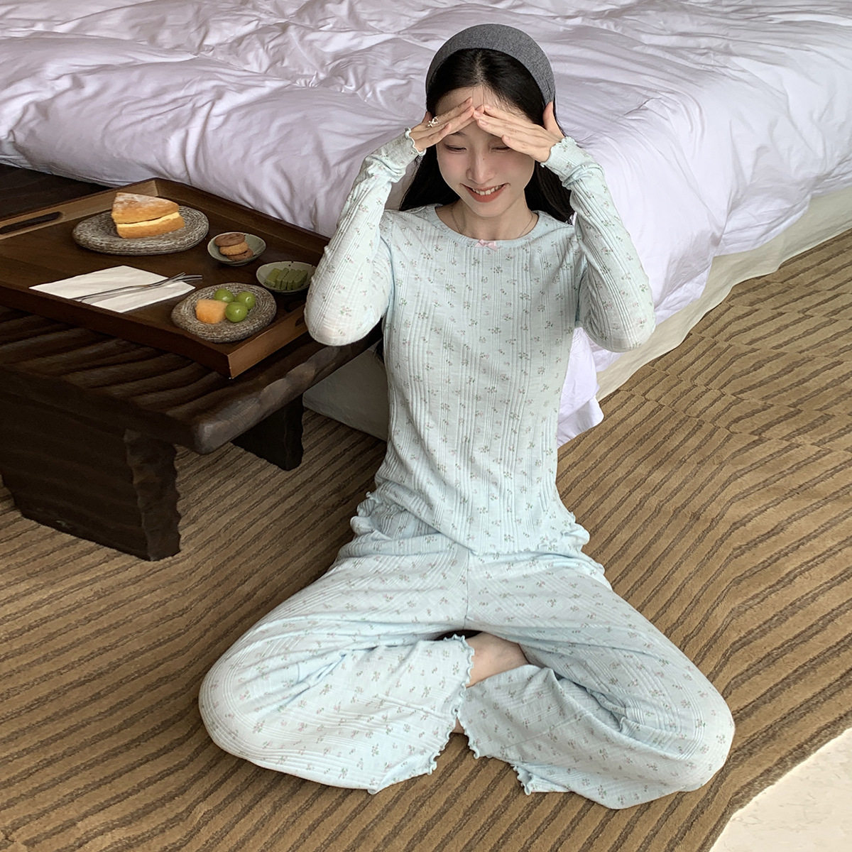 Miss小野 棉小碎花长袖长裤睡衣女纯棉甜美风家居服