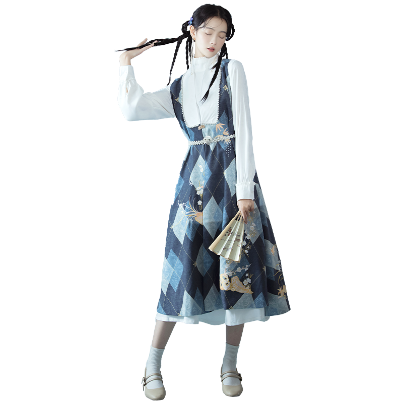 墨子研汉服【落秋】明制比甲汉元素连衣裙改良汉服女款成人秋冬季