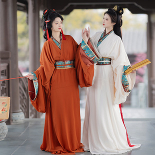 春秋款 交领齐腰拖尾古装 战国袍汉服直裾袍马山楚墓复原款 墨子研